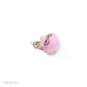 High sales faux fur ball key ring with ears, glasses
