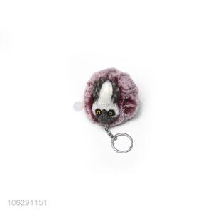 Wholesale price faux rabbit fur owl ball key chain