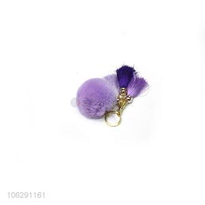 Low price faux rabbit fur pompom key ring with tassels
