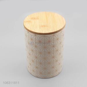 China supplier geometric pattern round ceramic storage jar