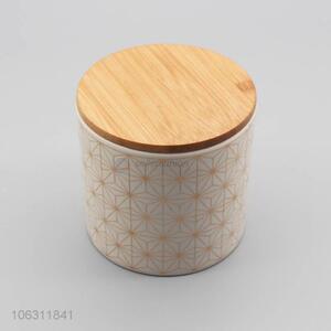 Wholesale geometric pattern round porcelain storage jar