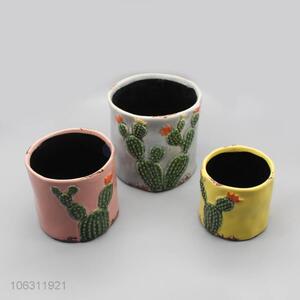 Wholesale price colorful cactus embossed ceramic flowerpots