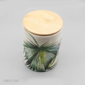 China maker green plant leaf pattern porcelain storage jar