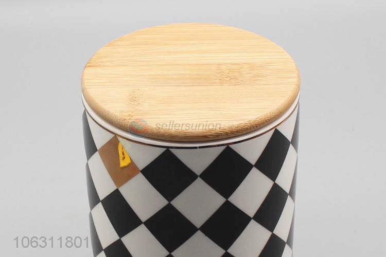 Premium quality rhombus pattern round porcelain storage jar