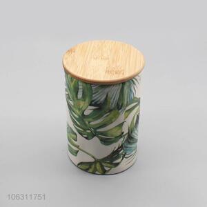 Superior quality green leaf printing ceramic storage jar