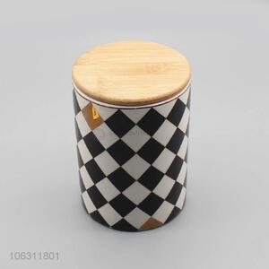 Premium quality rhombus pattern round porcelain storage jar