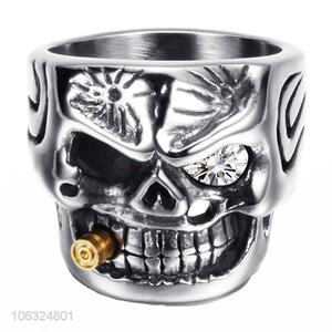 Unique Design Steampunk Smoke Skull Titanium Steel Ring For Men