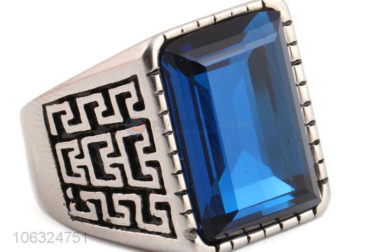 Exquisite Design  Blue Red Rhinestone Titanium Steel Ring For Mens Accessories