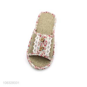 Best Quality Linen Open Toe Printed Indoor Slipper