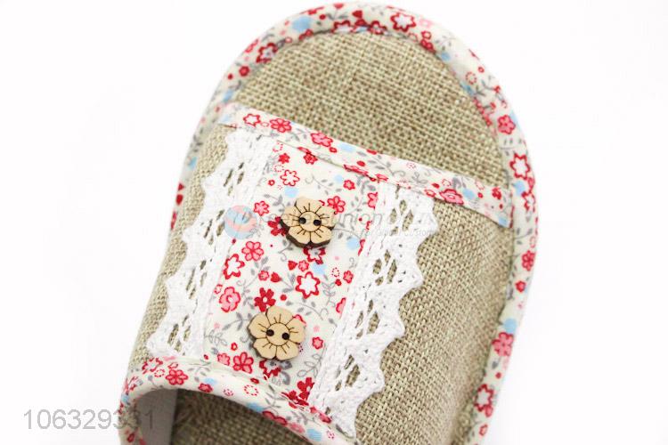 Best Quality Linen Open Toe Printed Indoor Slipper