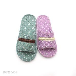 Custom Printed Cotton  Fabric Woman Open Toe Slipper