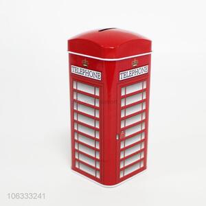 Promotional price telephone booth shaped tinplate money box