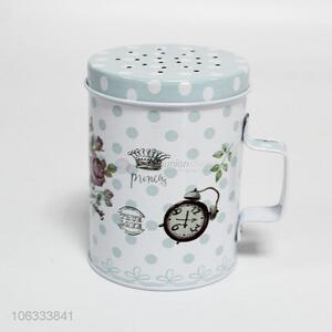 Fashion round packing box tinplate cans candy box with handle