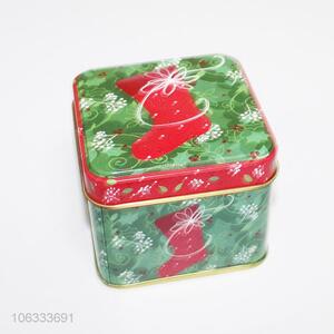 Superior quality Christmas stocking printed square iron cans