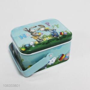 Good price portable cartoon bunny printed rectangular iron cans