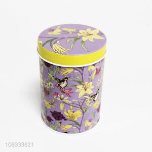 Delicate bird and flower printed cylinder iron money box