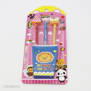 Low price 3pcs cute cartoon pencils with eraser