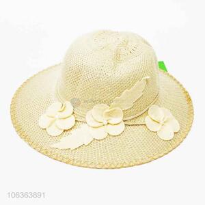 Trendy women summer beach sun hat with fabric flower