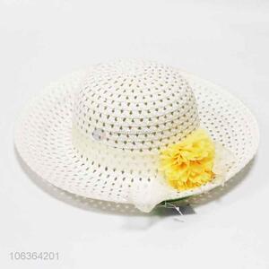 Hot selling women woven sunhat straw hat with flower charms