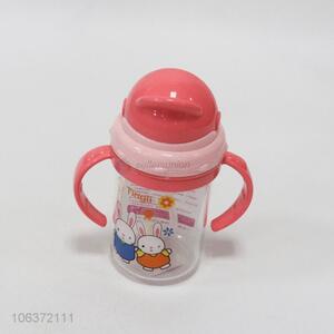 Best sale bunny printed children plastic water bottle with  straw