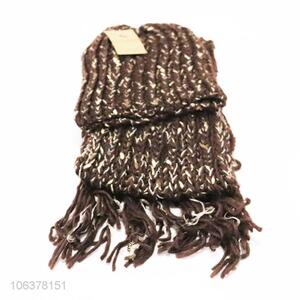 Hot selling winter acrylic knitted hat and scarf set for women
