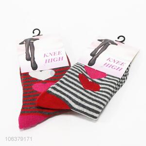 Low price ladies striped winter thermal knee high socks