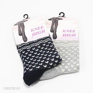Fashion women winter thermal heart pattern jacquard knee high socks