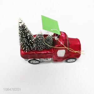 Top selling Christmas ornaments painted mini glass car mold with tree