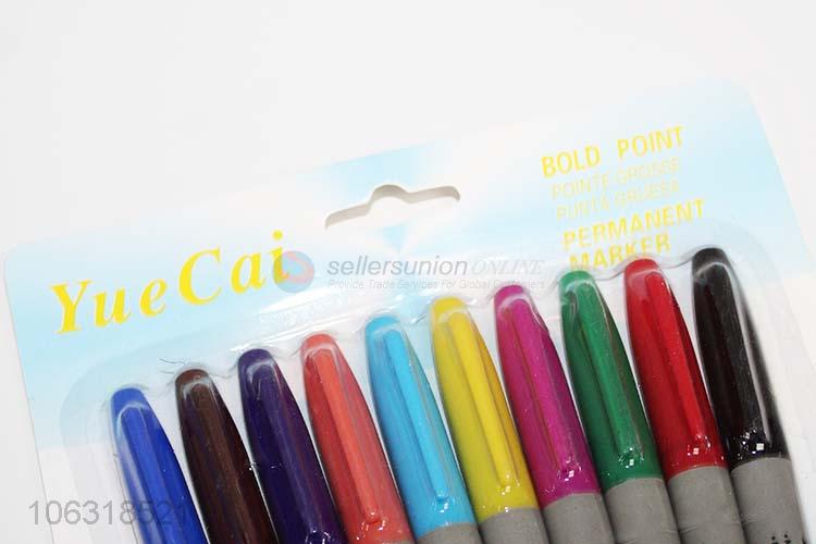 China supplier 10 colors plastic pernament marker pens