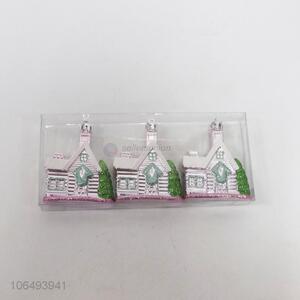 Low price Christmas decoration 3pcs plastic house ornaments