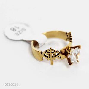 Delicate Design Gold Alloy Ring With Diamond