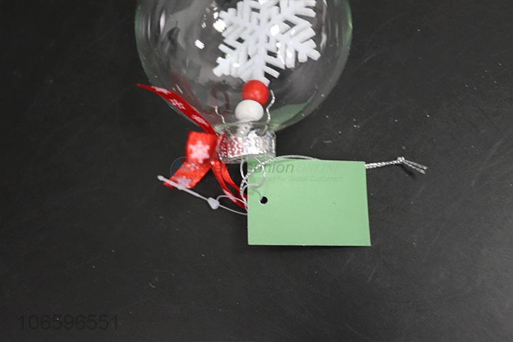 Wholesale cheap transparent Christmas hanging ball glass ball filled with foam snowflake