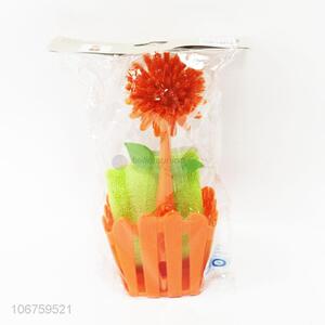 Premium quality sunflower plastic pot brush with cleaning cloth