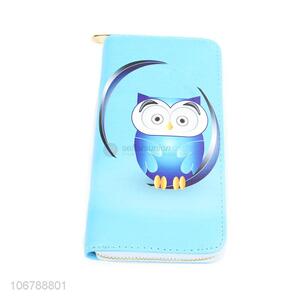 Cartoon Owl Pattern Ladies Zipper Wallet PU Leather Long Purse