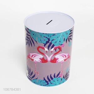 Good market flamingo printed cylinder tin <em>money</em> <em>box</em>