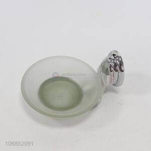New design round glass soap holder with iron handle