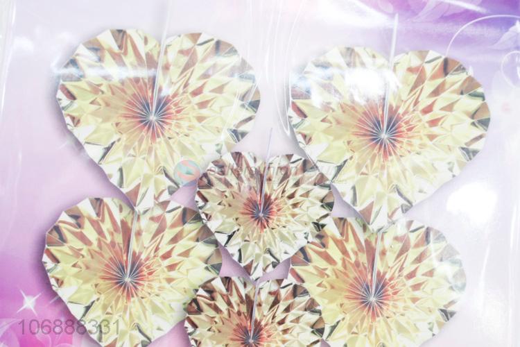 Best selling party decoration hanging gold heart shape paper fans