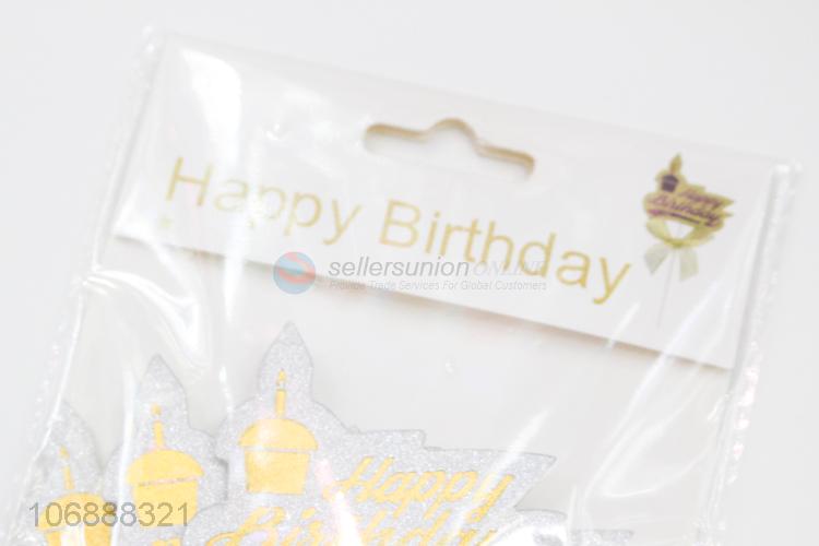 Factory wholesale happy birthday printed glitter paper cake toppers