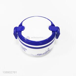 Wholesale blue and white plastic lunch box with spoon