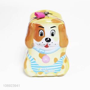 New design kids cartoon dog shape tin <em>money</em> <em>box</em> with lock & keys