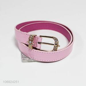 Fashion Solid Buckle Pink Leather Belt For Ladies