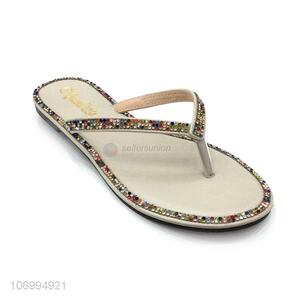 Promotional colorful rhinestones women thong slippers flip flops