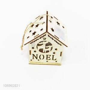 Factory price Christmas ornaments hanging led light up wooden house lamp