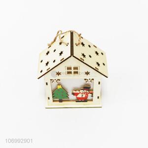Best selling Christmas ornaments hanging led light up wooden house lamp