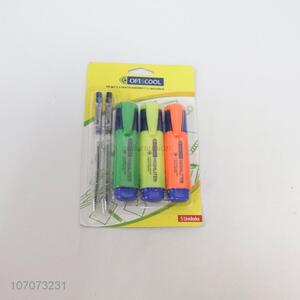 Wholesale 3 Pieces Highlighter With 2 Pieces Ballpoint Pen Set