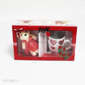 High quality Valentine gifts ceramic mug and toy bear set