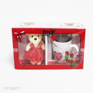 Hot sale Valentine gifts ceramic mug and toy bear set