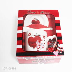 New arrival heart pattern ceramic cup set with saucer and spoon