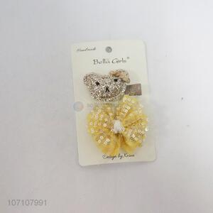 New design 2pcs/set cartoon bear and bowknot hairpins for girls