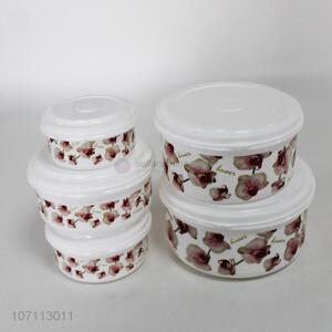 Good sale 5pcs/set round flower printed plastic food containers